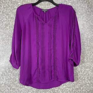 Market & Spruce Women's Purple Crochet Lace Boho Blouse - Size Medium - Bold Top